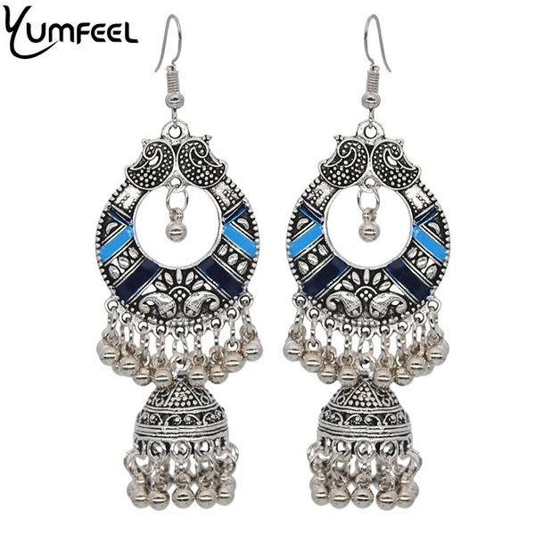 

yumfeel brand new vintage earrings handmade bell enamel long dangle earrings women retro jewelry gifts, Golden