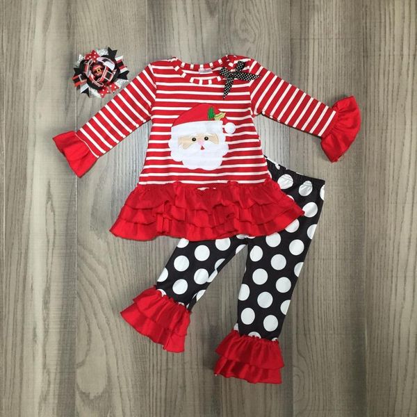 

baby girls winter merry christmas red stripe santa claus polka dot pants sets cotton boutique children match accessory bow, White