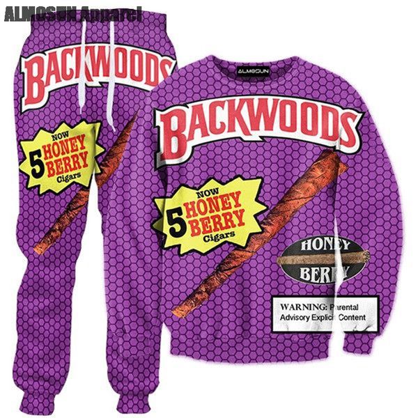 

almosun backwoods honey berry blunts 3d all over print tracksuits sweatshirts hipster casual drawstring casual pants women men, Gray