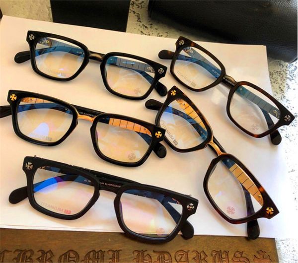 

new popular retro men optical glasses slhoregasm punk style designer retro square frame cutting elastic legs with leather box clear lens, Black
