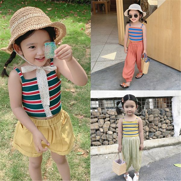 

girl's vest stripes hipster base shirt 19 summer wear new style childrenswear 3-8-year-old, Blue