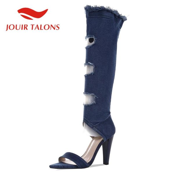 

jouir talons 2020 dropship denim women sandals strange style heels peep toe fringe pumps summer casual women shoes, Black