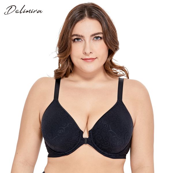 

delimira женщины полного покрытие переднего закрытие косточки слегка проложенный жаккард shaping плюс размер бюстгальтер, Red;black