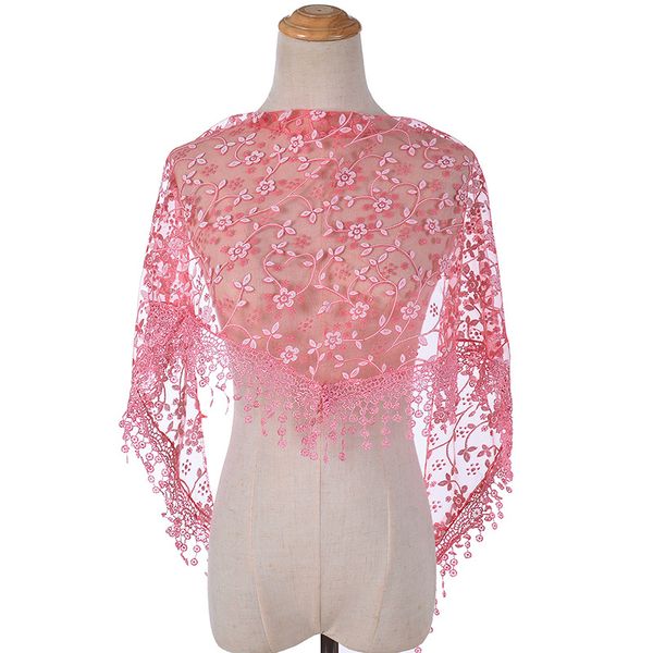 

brand fashion lace polyester hollow embroidery tassel mesh women gradient color triangle scarf clothing accessories for ladies, Blue;gray