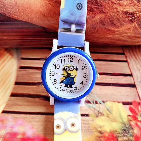 

new silicone print with children's watch cute minions boys and girls not waterproof leisure quartz watch bjyen, Blue
