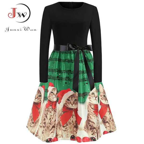 

women dress winter long sleeve christmas dress casual elegant swing vintage midi party plus size black slim patchwork dresses, Black;gray