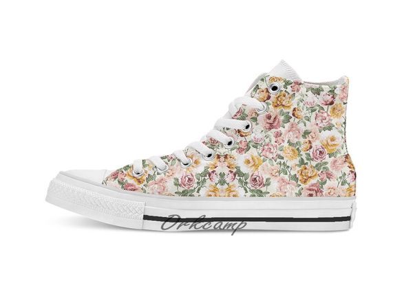 

sunny floral ivory custom casual high lace-up canvas shoes sneakers drop shipping