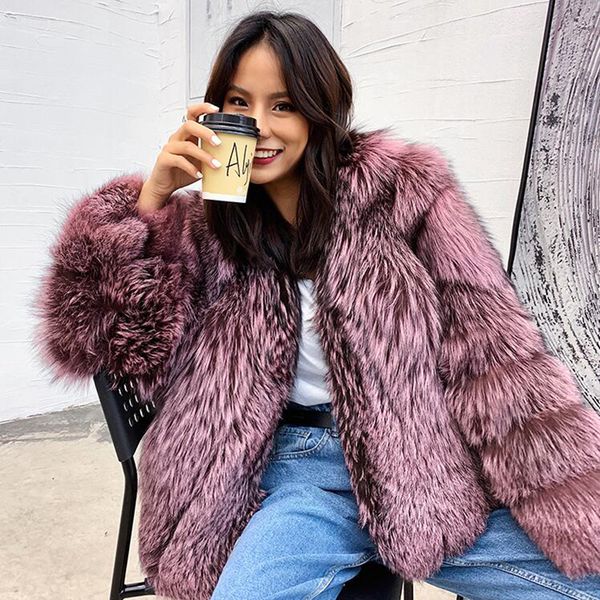 

maylofuer full pelt silver fur coat purple color women fur coats short, Black