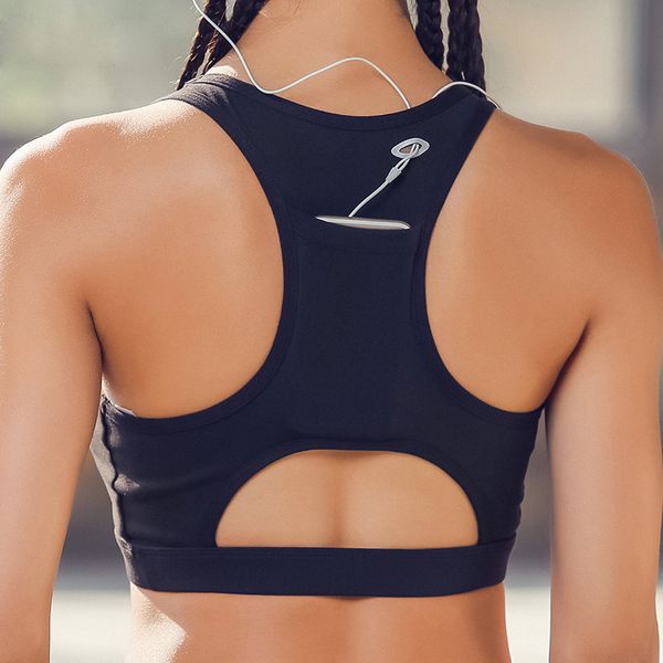 

phone pocket sports bra women's padded compression sports bra sportswear phone bag fast dry elastic running sport top, White;black