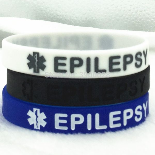 

1pcs epilepsy allergy medical alert emergency treatment silicone rubber band wristband bracelet bangle, Golden;silver