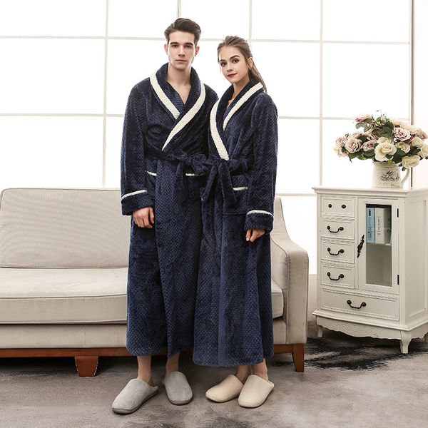 

men women winter extra long warm bathrobe luxury thick flannel bath robe soft thermal dressing gown robes bridesmaid, Black;brown