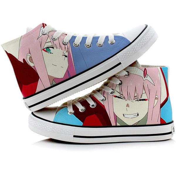 

anime darling in the franxx casual canvas shoes plimsolls hand-painted ichigo hiro zero two flat duck shoes sneakers, Black