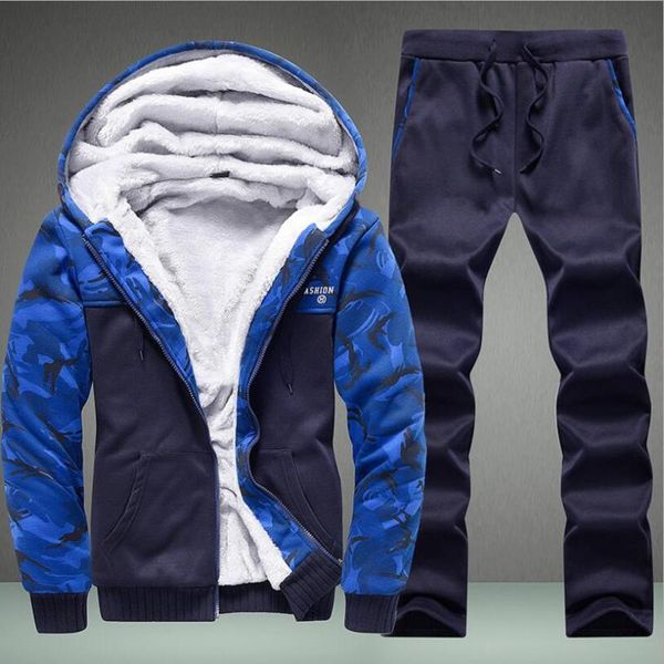 

men winter track suit hooded sweatshirts+sweatpants sets new male sweatsuits outwear thicker warm sportswear sets size 4xl, Gray