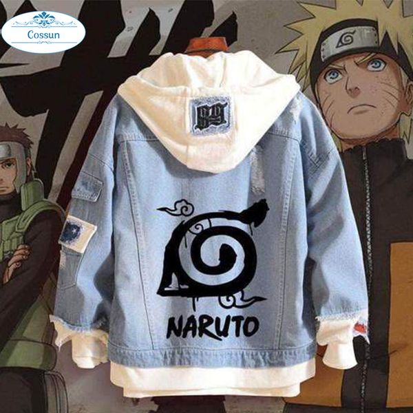 

cossun anime denim jacket uchiha sasuke jeans sweatshirt men and women autumn hoodies denim coats costumes, Black