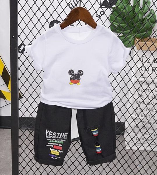 

summer children clothes short sleeve cartoon suit 2-7years old baby boys cotton set 2020 new korean kids outwear, White
