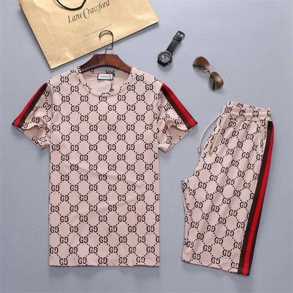 

2020 mens designer fashion tracksuit letters embroidery luxury summer sportswear short sleeves pullover jogger pants suits o-neck sportsuit, Gray