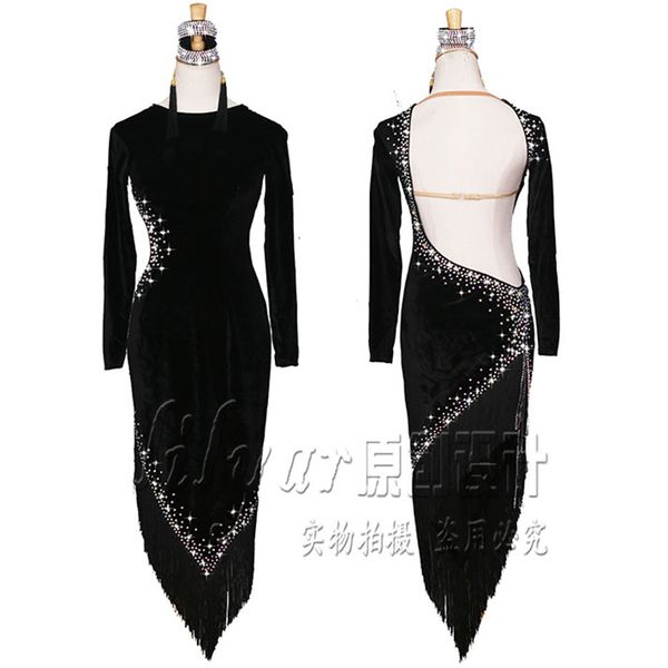 

sparkly rhinestones женщины платье латинского танца сексуальный черный спинки high cut fringe бальные конкурс танцевальный костюм аксессуары, Black;red