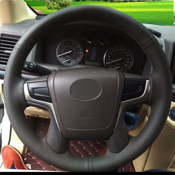 

black natural leather car steering wheel cover for toyota land cruiser 2016