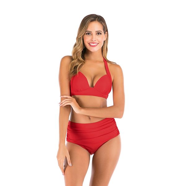 

women plus size swimwear high waist s-2xl bikini brazilian beach biquini bathing suit vintage solid color female swimsuit#853, White;black