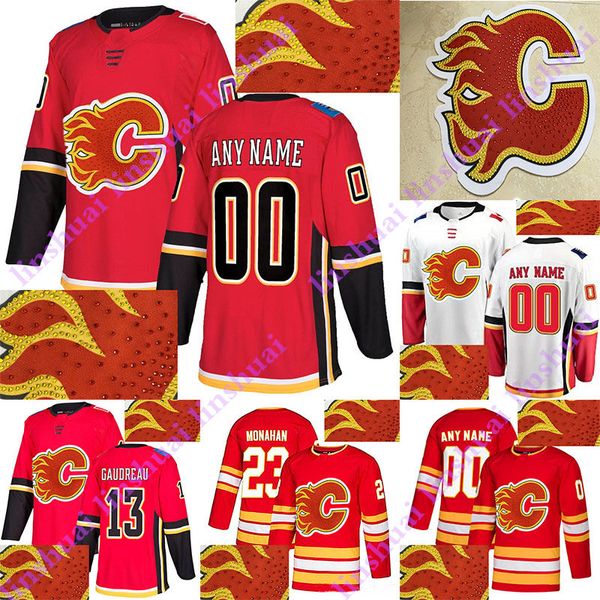 

drilling calgary flames jersey 5 mark giordano 13 johnny gaudreau 23 sean monahan customize any number any name hockey jerseys, Black;red