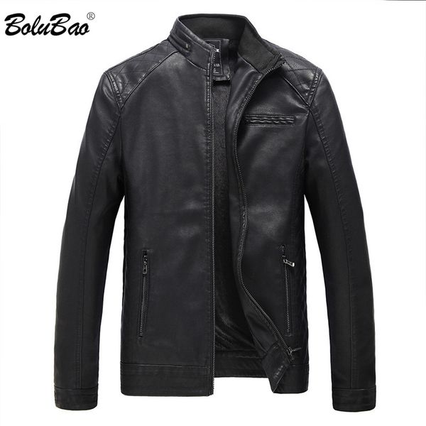 

bolubao men winter jacket suede casual zipper pu motorcycle thicken fleece men slim fit male windproof jackets waterproof coats, Black