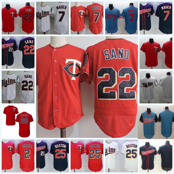 

Mens #2 Brian Dozier #7 Joe Mauer #22 Miguel Sano Jerseys Stitched RED WHITE #20 Eddie Rosario #25 Byron Buxton Jersey S-3XL