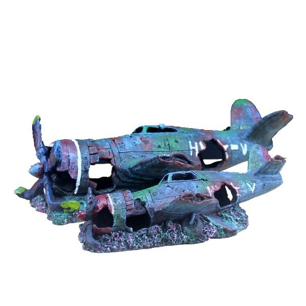 

37 * 17 * 13 см смола fish tank поврежденные battleplane аквариум украшения истребитель aquarium ремесел украшения cw094