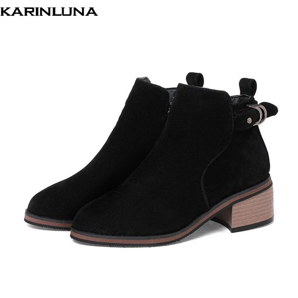 

karinluna new arrivals large size 44 women boots shoes leisure chunky heels autumn winter add fur woman shoes boots, Black