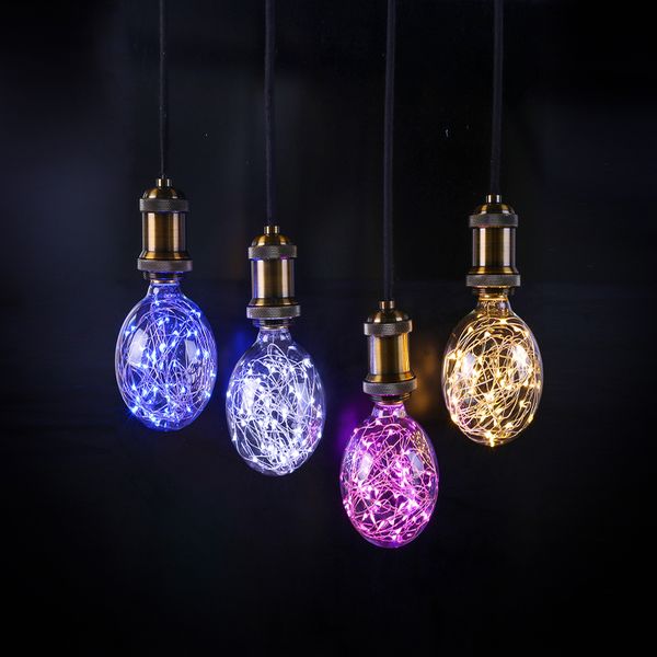 

g95 rgb 3 вт творческий эдисон лампочка старинные украшения led лампа накаливания медная проволока строка e27 220 в заменить лампы накаливан