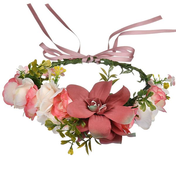 

4 color wedding flower crown wreaths manual cane aestheticism hair hoop women artificial flowers garlands hair band, Slivery;white