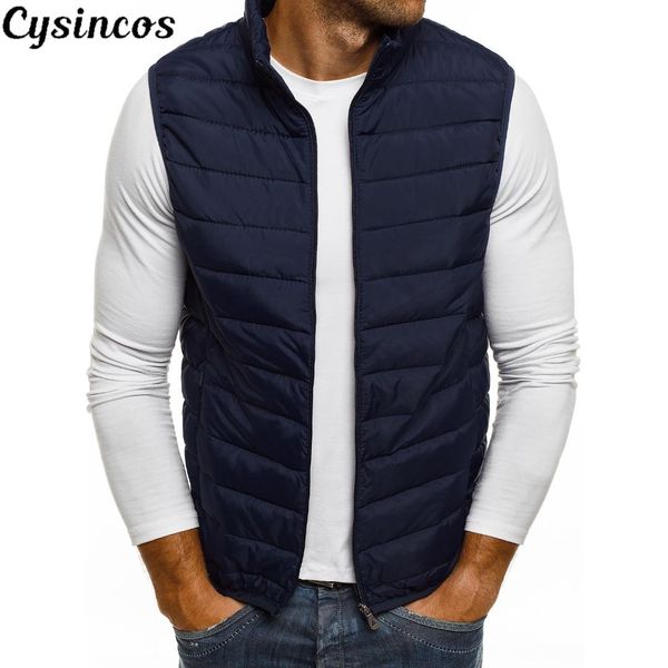 

cysincos 2019 new arrival brand men sleeveless jacket winter ultralight down vest male slim vest mens windproof warm waistcoat, Black;white