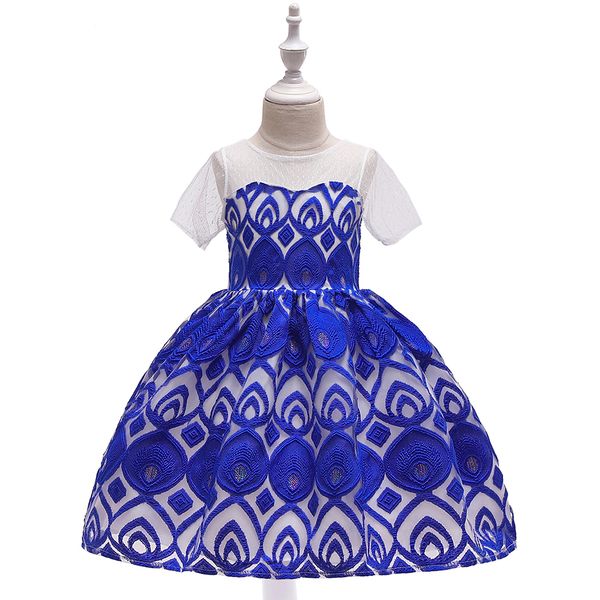 

short sleeve v back kids children ball gown for wedding birthday party lace princess flower girls dresses girls formal party clothes, White;blue