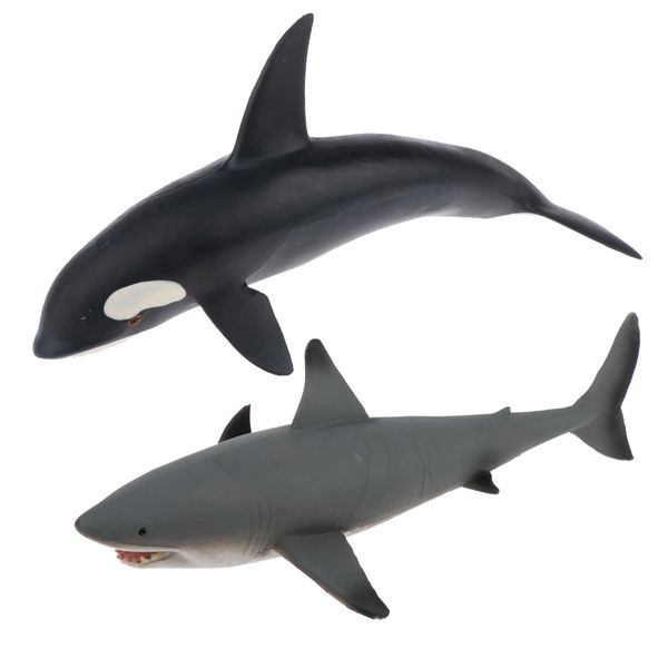 

large whale & great white shark ocean animal action figure model toys