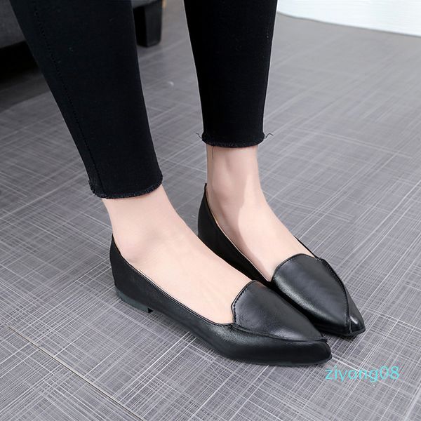 

leather flat shoes woman handmade leather loafers flexible spring casual shoes woman flats zapatos mujer platform z08, Black