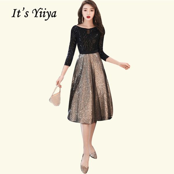 

formal party dress it's yiiya br470 o-neck three quarter sleeve prom dresses length zipper a line vestidos de fiesta 2020, White;black