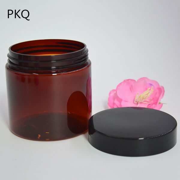 

10pcs empty amber pet jars black plastic lids brown plastic cosmetic container with seal nail cosmetic bead storage bottle 200ml