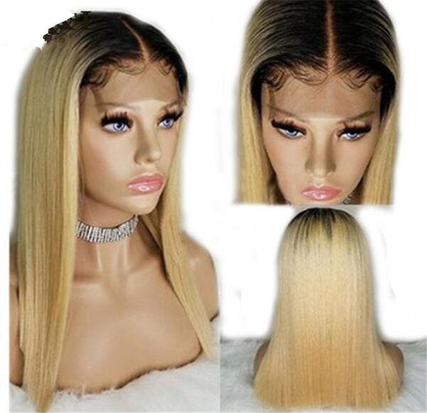 Silky Straight Ombre Platinum Blonde Human Hair Silk Top Full Lace