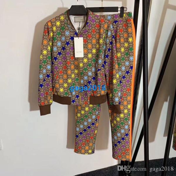 

высокого класса женщины девушки спортивные брюки куртку за все переплетение звезд полосатый с длинным рукавом толстовка бег леггинсы брюки к, White