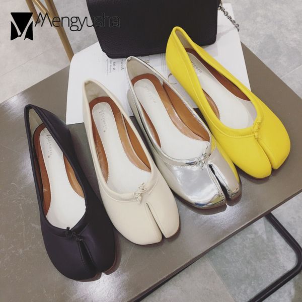 

2019 spring autumn tabi ninja leather shoes woman split pig toe loafers slip on brand designer moccasins women comfortable flats, Black