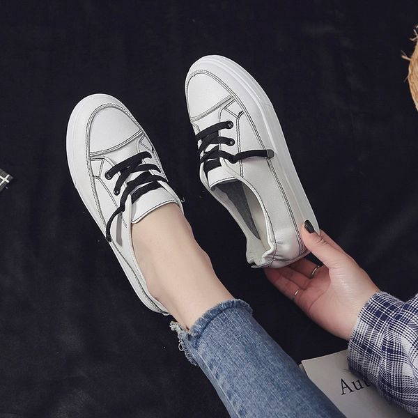 

applicable ins white shoes women's 2019 spring new style versitile fashion students lace-up harajuku casual shoes street snap fa, Black