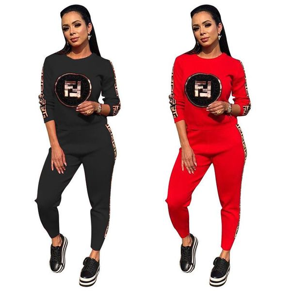 

women's tracksuits long sleeve letter f print sweatshirt pencil long pants 2pcs women's set sporting suit tracksuit outfit outdoor, Gray