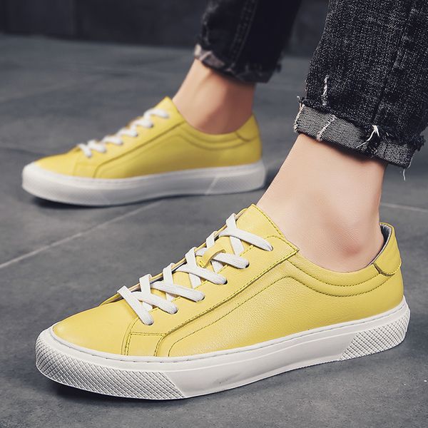 

ifrich new youth casual shoes for men spring mens leather shoes yellow flats for men fashion lace up casual sneakers boy, Black