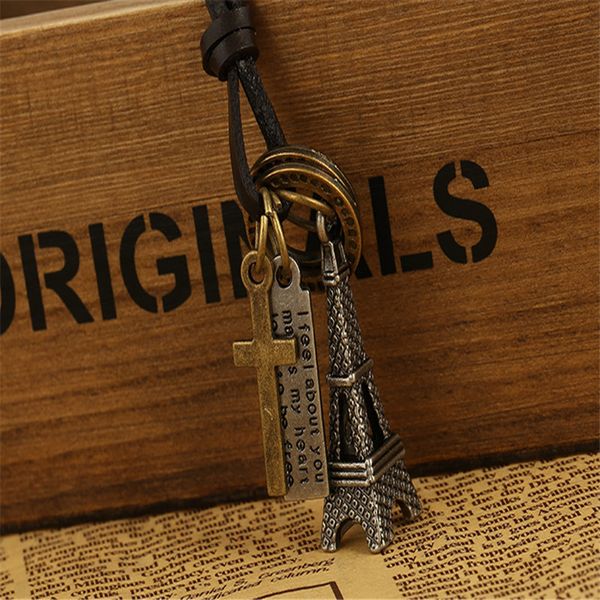 

fashion retro necklace eiffel iron tower leather necklace shop stall seller cool special p80, Silver