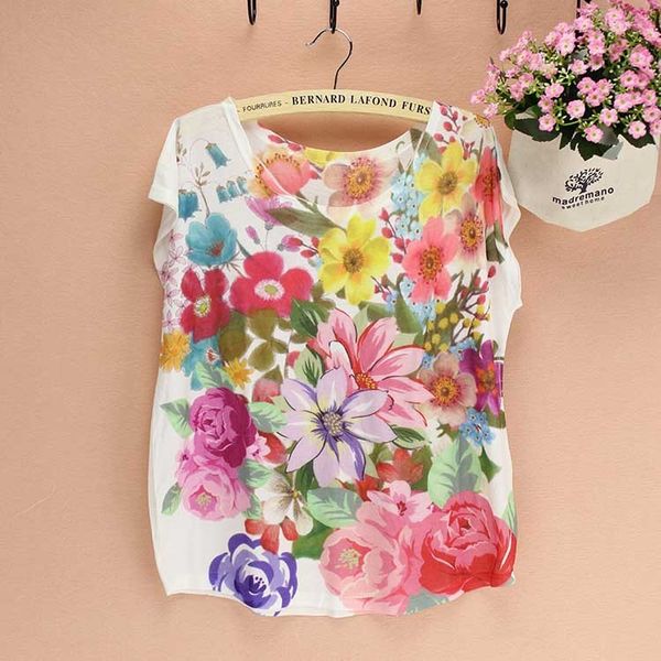 

women clothes designer shirt beautiful flower 3d print short sleeve t shirt woman 2014 design summer tee novelty for women free, White