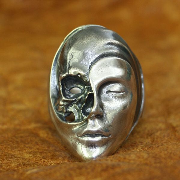 

linsion 925 sterling silver life mens death heaven ад череп лица ring punk ring ta179 размер сша 7 ~ 15, Golden;silver