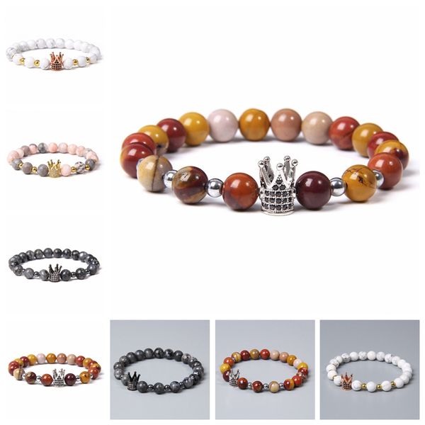 

natural mookaite labradorite stone beads bracelet white howlite red yelllow black korea style bracelet for women men wholesale