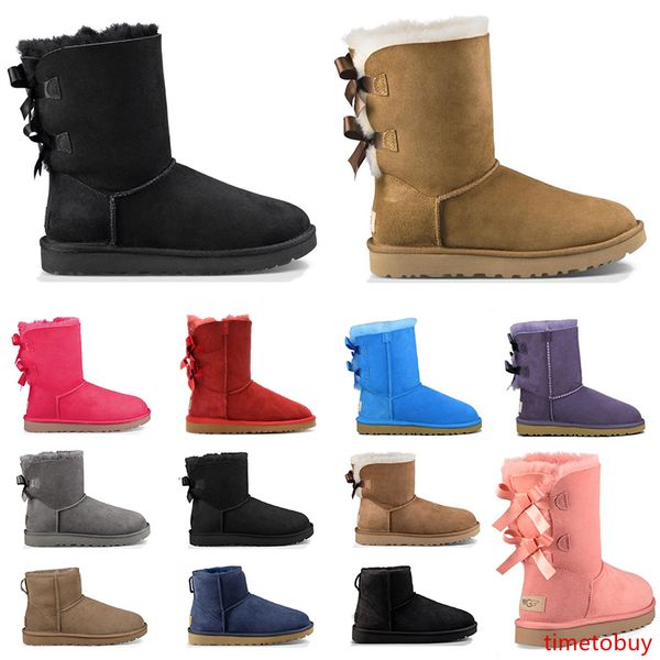 

2020 designer australia women classic snow boots ankle short bow fur boot for winter black pink navy blue fashion women shoes size 36-41