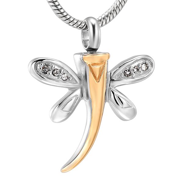 

ijd9725 stainless steel dragonfly cremation urn necklace keepsake ashes memorial pendant- funnel included, Silver