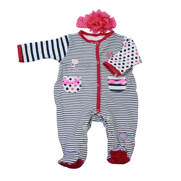 

set of 2pcs striped rompers flower headband clothes for 22''-23'' reborn baby girl doll complete look