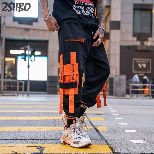 

splice pockets cargo harem male pants 2019 casual joggers baggy tactical trousers harajuku streetwear hip hop swag pants mens, Black